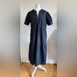 Black Tiered Cotton Midi Dress Eyelet Puff Sleeve Cottagecore XL Who What Wear